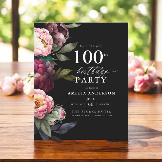 Papier Invitation Florale Moody pour 100e Anniversaire Bu