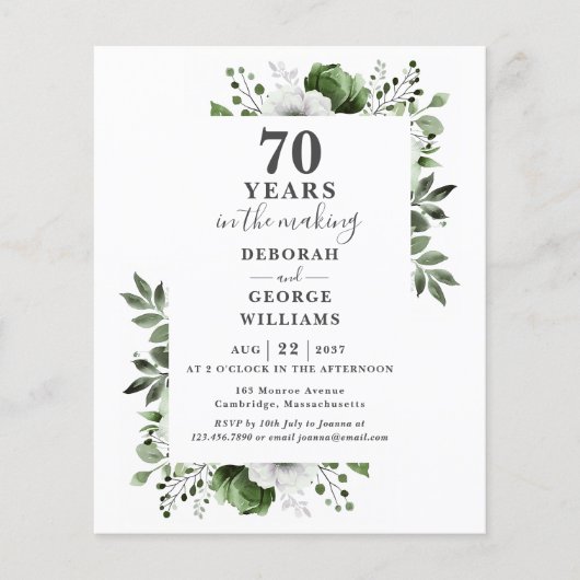 Papier Invitation Florale pour les 70 ans de Mariage de L (Devant)
