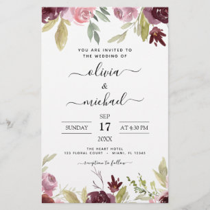 Papier Invitation Florale rose Mariage Bourgogne
