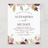 Papier Invitation Florale rose Mariage Bourgogne (Devant)