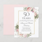 Papier Invitation florale rose pour le 50e anniversaire B (Devant / Derrière)