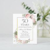 Papier Invitation florale rose pour le 50e anniversaire B (Debout devant)