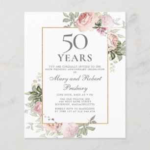 Papier Invitation florale rose pour le 50e anniversaire B