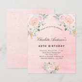 Papier Invitation florale rose vif pour anniversaire budg (Devant / Derrière)