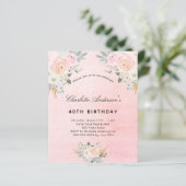 Papier Invitation florale rose vif pour anniversaire budg (Debout devant)