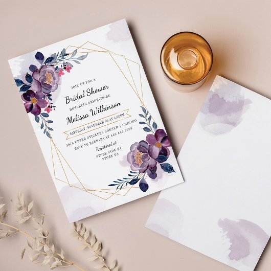 Papier Invitation Florale Violet Douche nuptiale