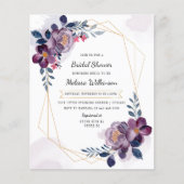 Papier Invitation Florale Violet Douche nuptiale (Devant)