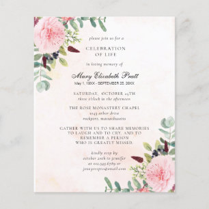 Papier Invitation funéraire Budget Pink Peony Eucalyptus
