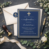 Papier Invitation garçon croix dorée sur fond bleu marine