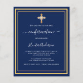 Papier Invitation garçon croix dorée sur fond bleu marine (Devant)