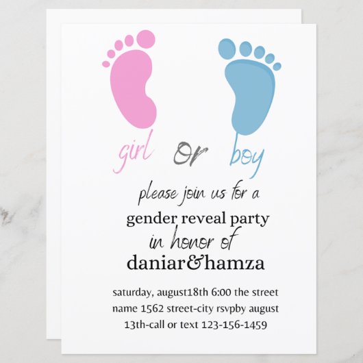 Papier invitation, garçon ou fille, invitation (Devant / Derrière)