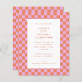 Papier Invitation géométrique Pink Orange Checkerboard (Devant / Derrière)