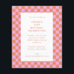 Papier Invitation géométrique Pink Orange Checkerboard<br><div class="desc">Budget mignon Fun Tableau de bord moderne Géométrique 21ème anniversaire Invitation de fête en rose et orange</div>