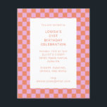 Papier Invitation géométrique Pink Orange Checkerboard<br><div class="desc">Budget mignon Fun Tableau de bord moderne Géométrique 21ème anniversaire Invitation de fête en rose et orange</div>