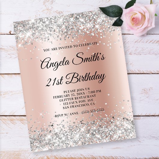 Papier Invitation Gold Ombre Rose Parties scintillant arg