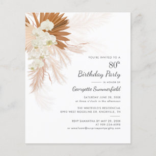 Papier Invitation Herbe de Pampa Fête 80e Anniversaire Bu