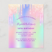 Papier Invitation holographique rose violet d'anniversair (Devant)