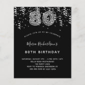 Papier Invitation léopard noir argent 80e anniversaire (Devant)