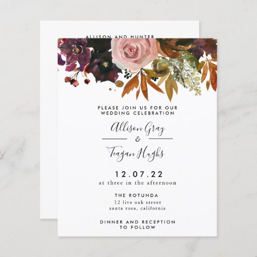 Papier Invitation mariage de automne | Budget (Devant / Derrière)
