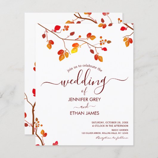 Papier Invitation Mariage de automne de calligraphie mini (Devant / Derrière)