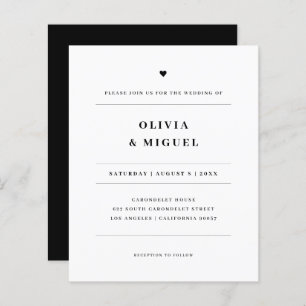 Papier Invitation Mariage simple et moderne en noir et bl