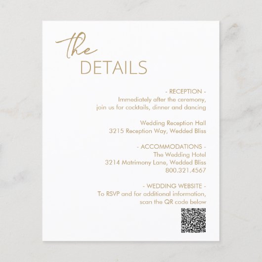 Papier Invitation mini Gold Moderne Budget Mariage (Dos)
