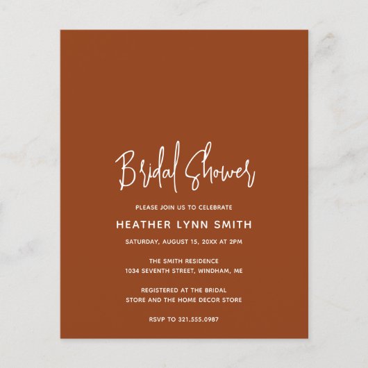 Papier Invitation minimaliste de la Fête des mariées budg (Devant)