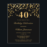 Papier Invitation moderne pour 40e anniversaire homme noi<br><div class="desc">Invitation moderne pour 40e anniversaire homme noir et or pas cher</div>