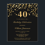 Papier Invitation moderne pour 40e anniversaire homme noi<br><div class="desc">Invitation moderne pour 40e anniversaire homme noir et or pas cher</div>