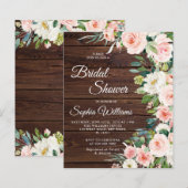 Papier Invitation nuptiale Budget Blush Rose Fleurs (Devant / Derrière)
