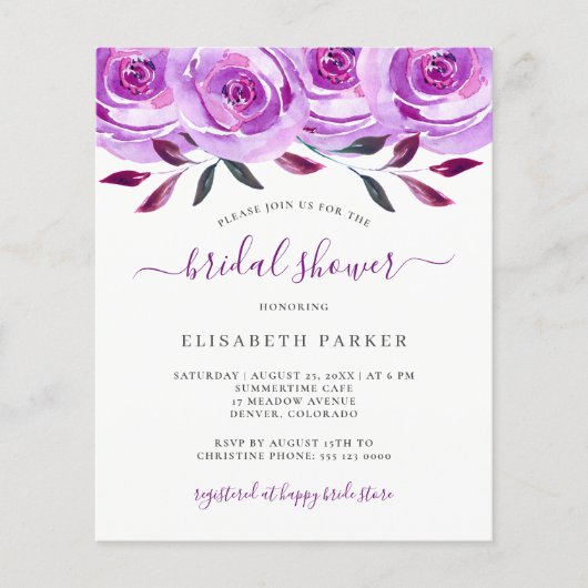 Papier Invitation nuptiale chic violet budget (Devant)