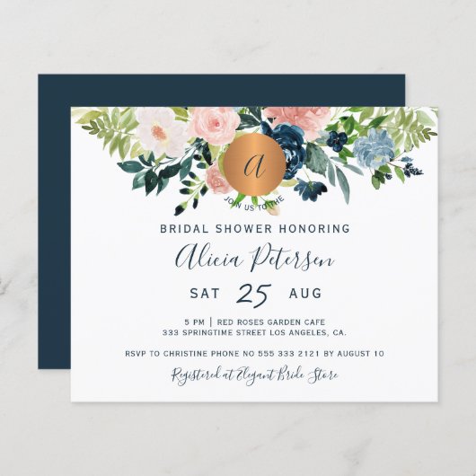 Papier Invitation nuptiale d'aquarelle florale budget (Devant / Derrière)
