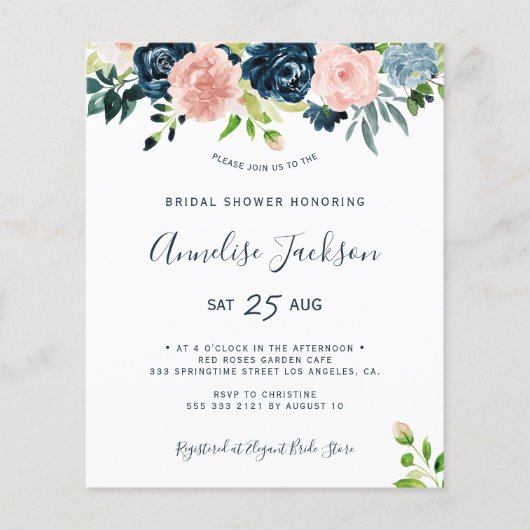 Papier Invitation nuptiale d'aquarelle florale budget (Devant)