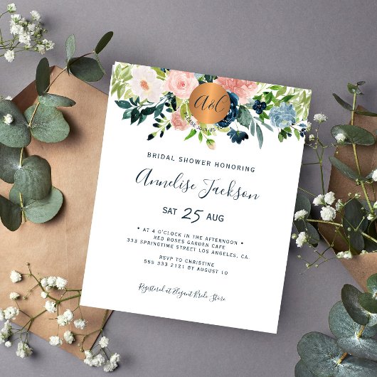Papier Invitation nuptiale florale d'aquarelle budgétaire