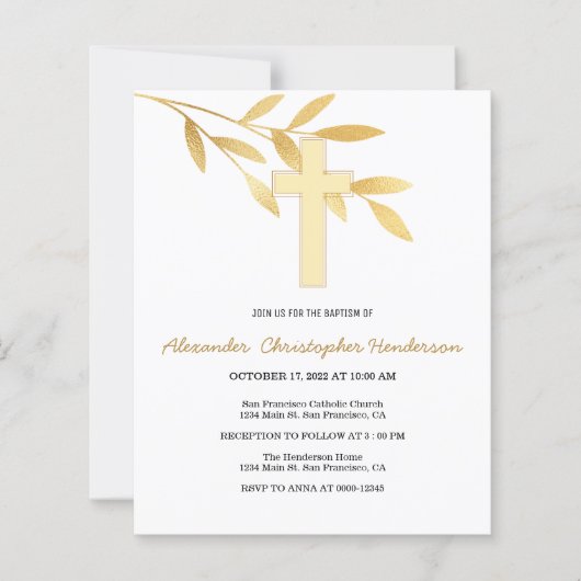 Papier Invitation Or/BUDGET/Baptême. (Devant)