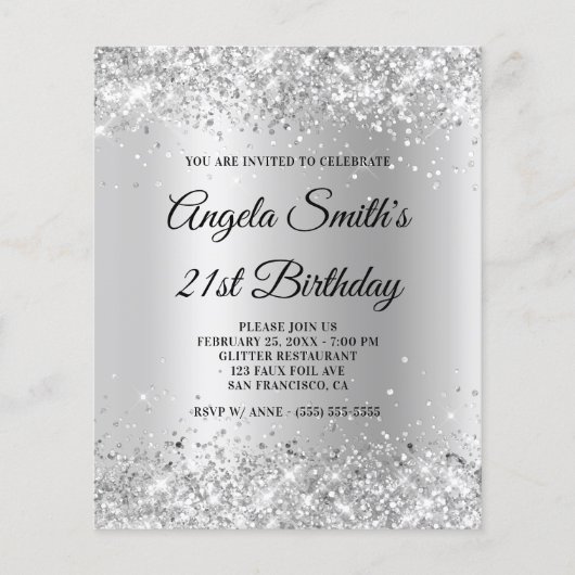 Papier Invitation pailletée argent ombrée Budget (Devant)