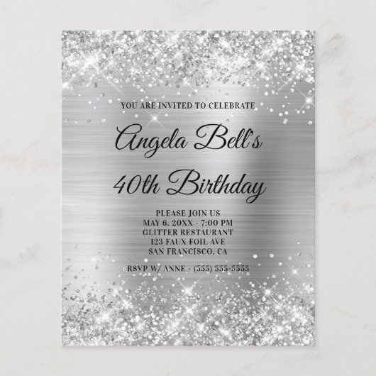 Papier Invitation pailletée argentée glamour pas chère po (Devant)
