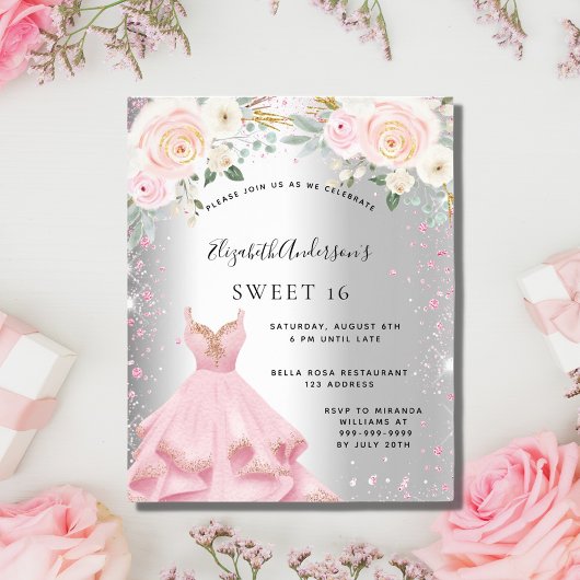 Papier Invitation pailletée de robe rose argentée pour Sw