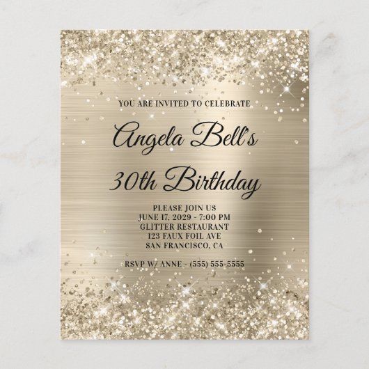 Papier Invitation pailletée dorée pas chère et glamour (Devant)