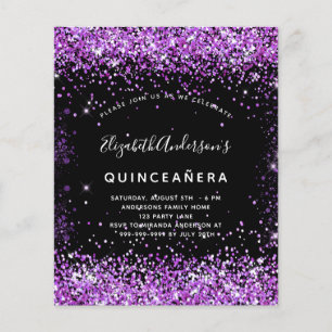 Papier Invitation pailletée noire et violette pour Quince