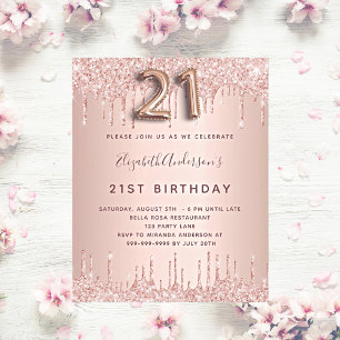 Papier Invitation pailletée rose gold pour 21e anniversai