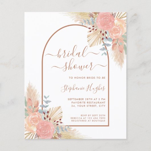 Papier Invitation Pampas Eucalyptus Bridal Shower Budget (Devant)