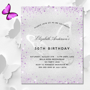 Papier Invitation papillon argent violet d'anniversaire b