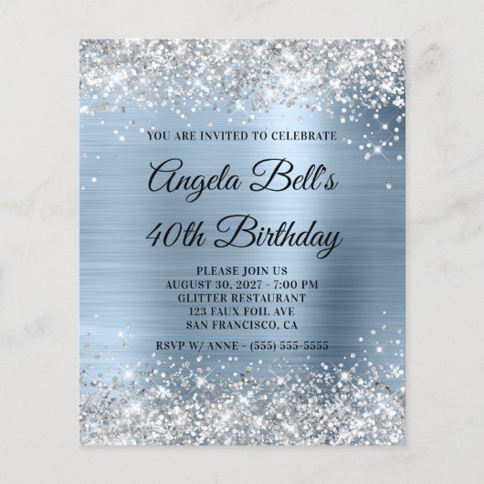 Papier Invitation pas chère argent bleu pâle pour 40e ann (Devant)