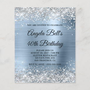 Papier Invitation pas chère argent bleu pâle pour 40e ann