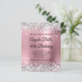 Papier Invitation pas chère argent pailleté rose pour 40 (Debout devant)