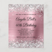 Papier Invitation pas chère argent pailleté rose pour 40 (Devant)