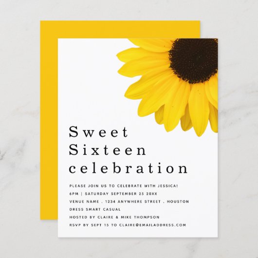 Papier Invitation pas chère pour un Sweet Sixteen au Tour (Devant / Derrière)