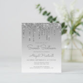 Papier Invitation pas chère Sweet 16 Glitter Drip Argent (Debout devant)