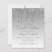 Papier Invitation pas chère Sweet 16 Glitter Drip Argent (Devant)